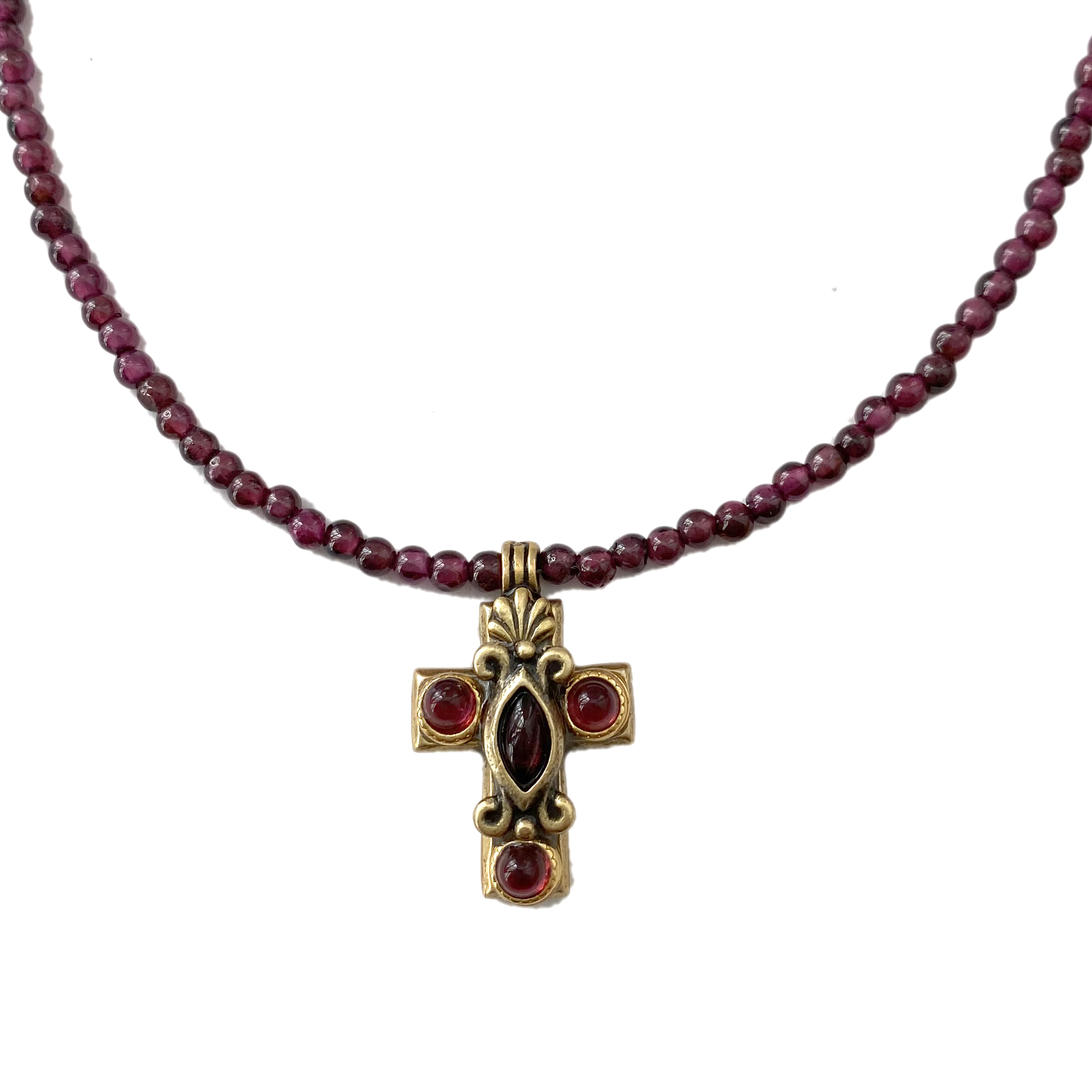 Small Garnet Cross Necklace