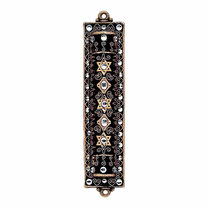 Black and Gold Crystal Rectangle Mezuzah