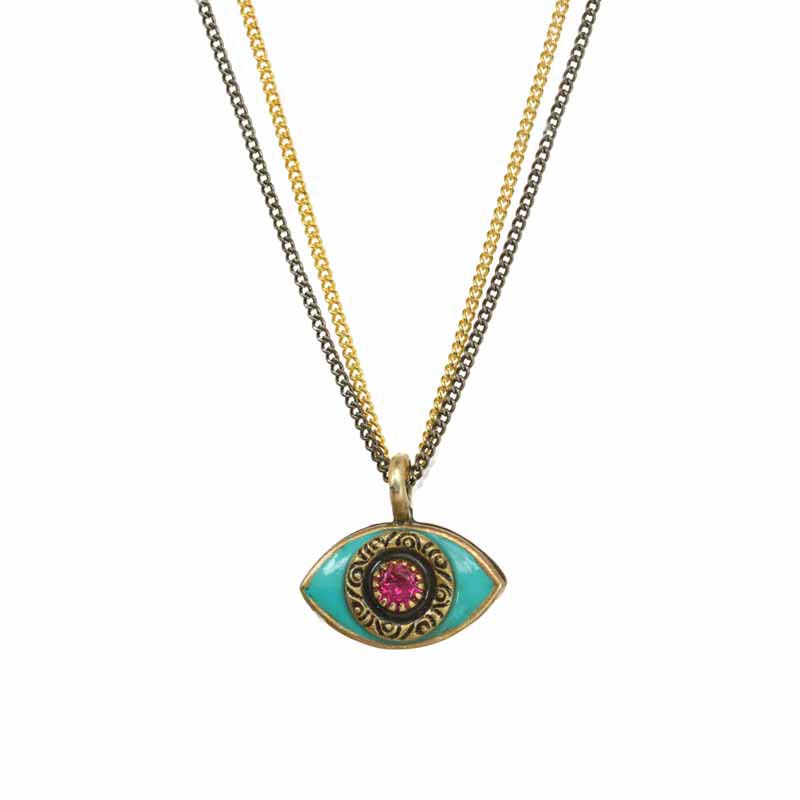 Mini Teal and Pink Evil Eye Necklace