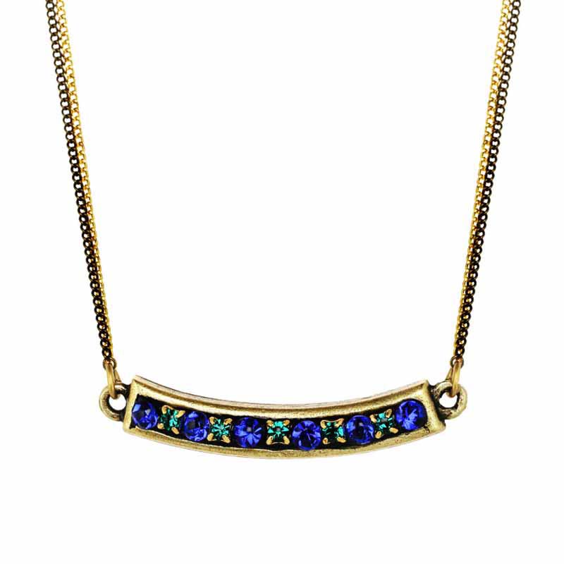 Peacock Sideways Curved Bar Necklace