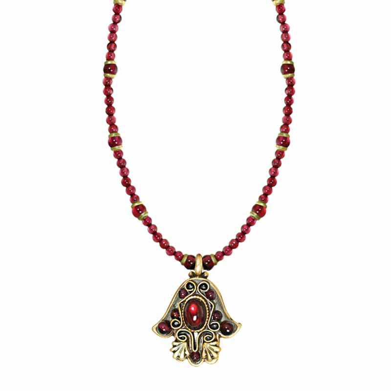 Garnet Hamsa Necklace