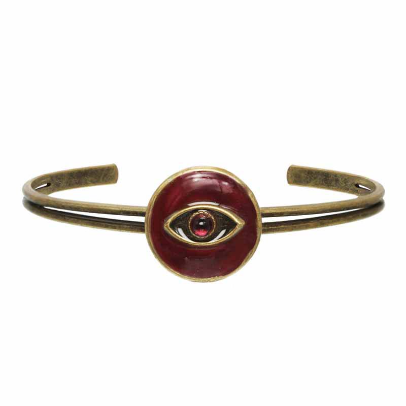 Round Garnet Evil Eye Cuff Bracelet