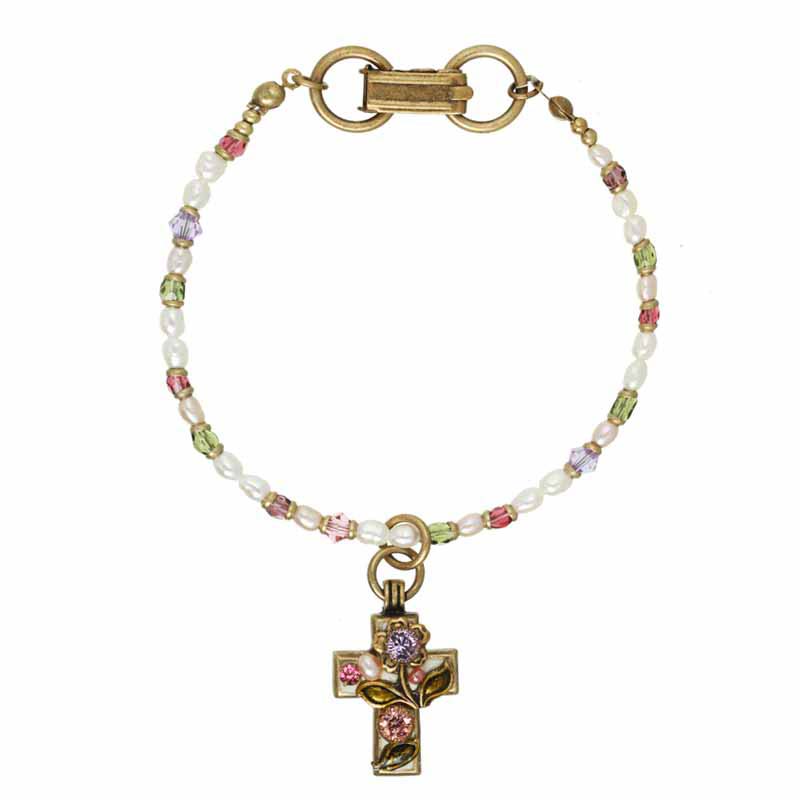 Pearl Blossom Cross Bracelet