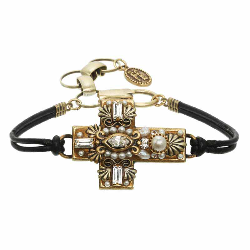 Gold & Pearl Cross Bracelet