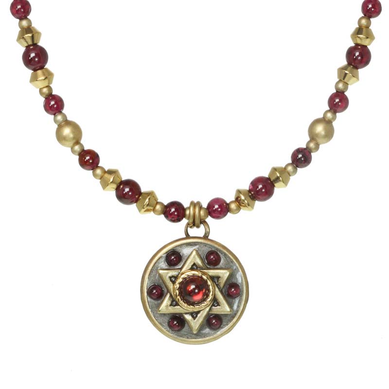 Star of David Circle Garnet Necklace