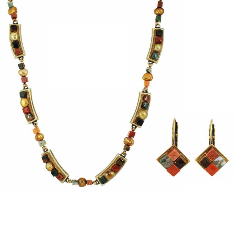 Gold rush necklace & lever back earrings set