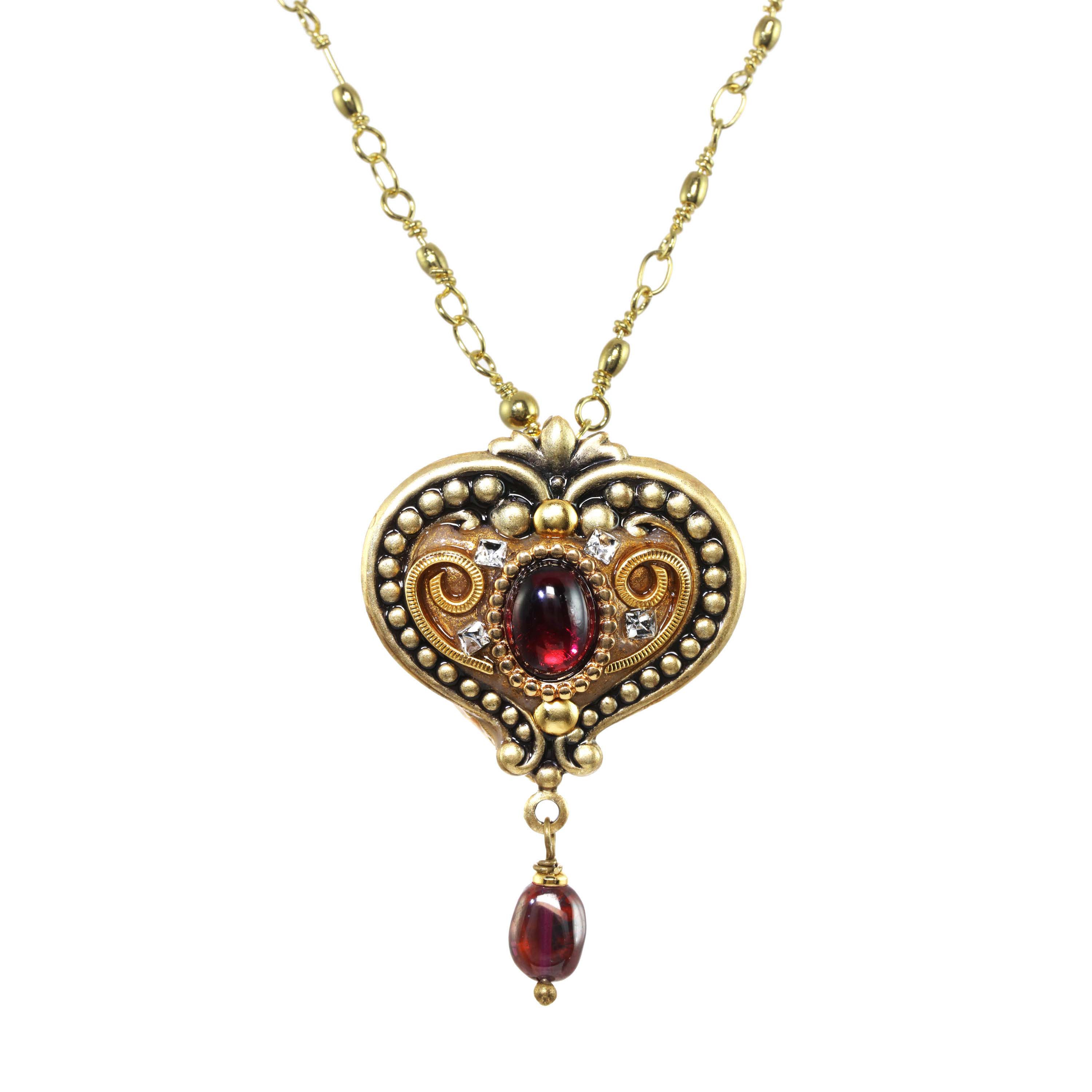 Medium Wide Garnet Heart Necklace