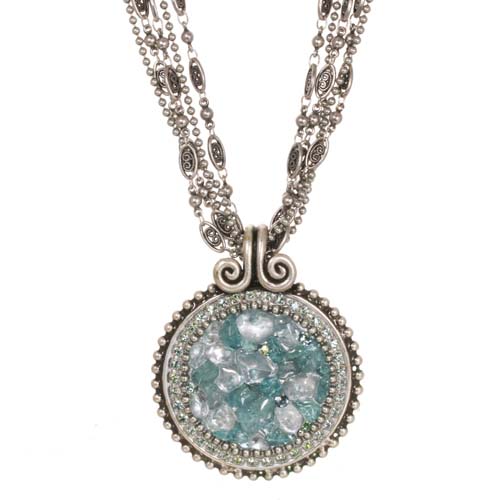 Aquamarine Circle Necklace on Double Chain