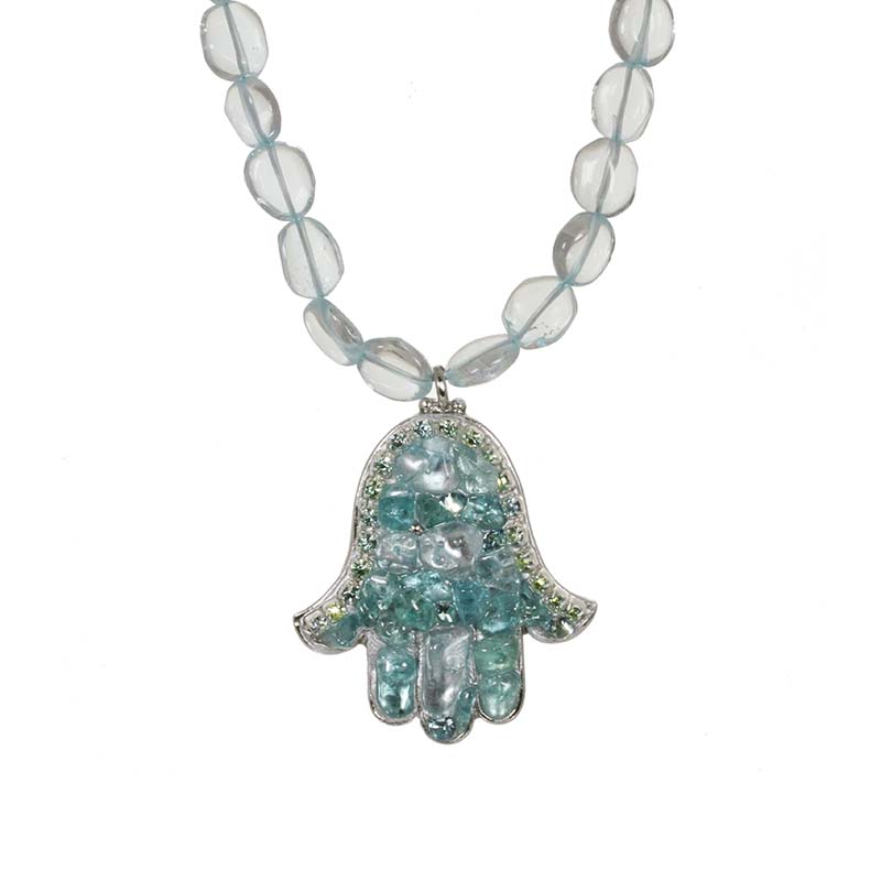 Aquamarine Medium Hamsa Necklace