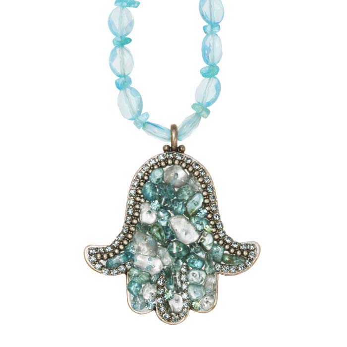 Aquamarine Large Hamsa Necklace