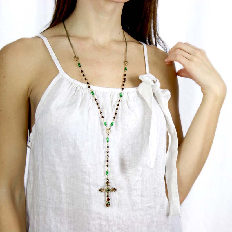 Red and Green Cross Necklace