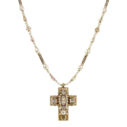 Antique Gold Crystal Cross Necklace