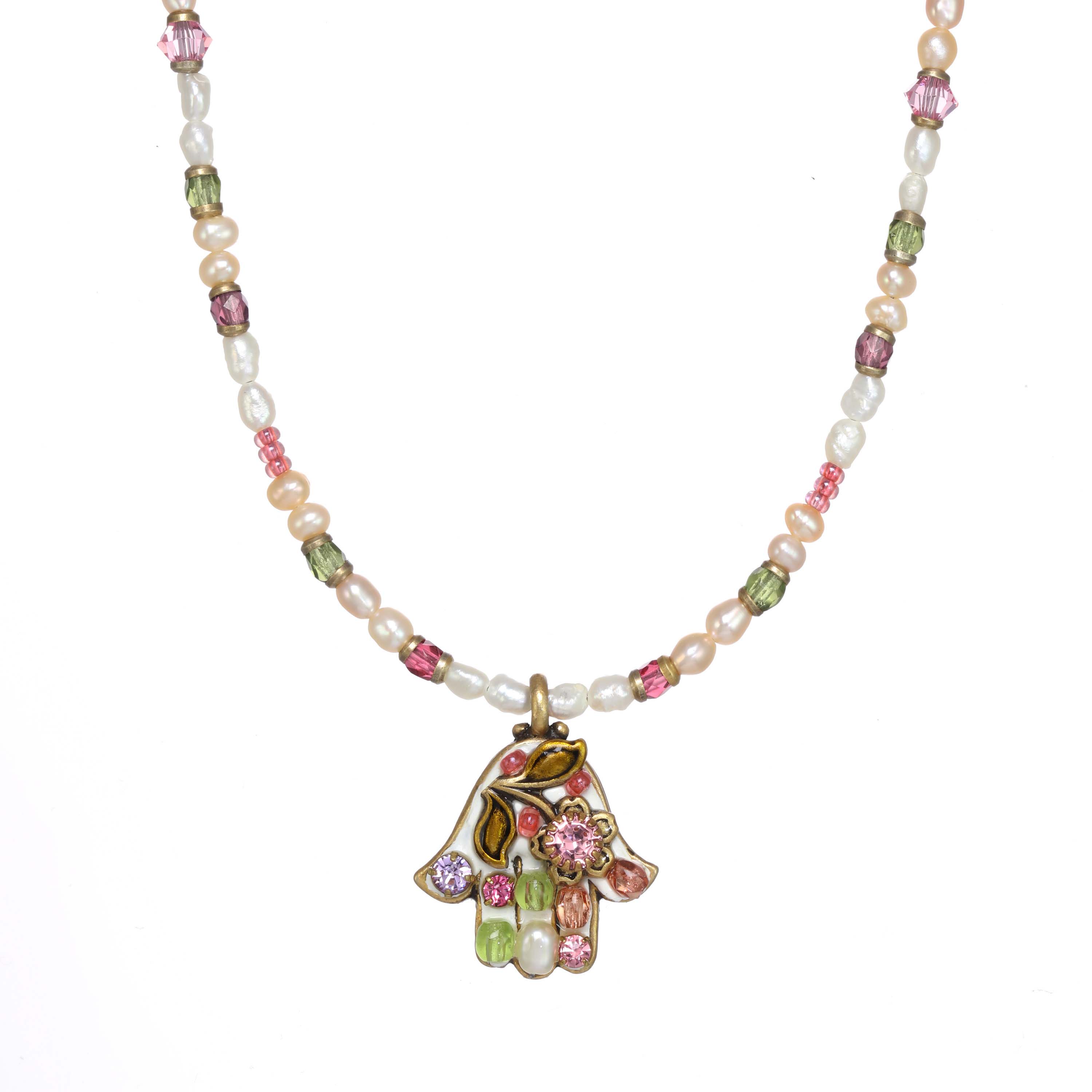 Pearl Blossom Small Hamsa Necklace