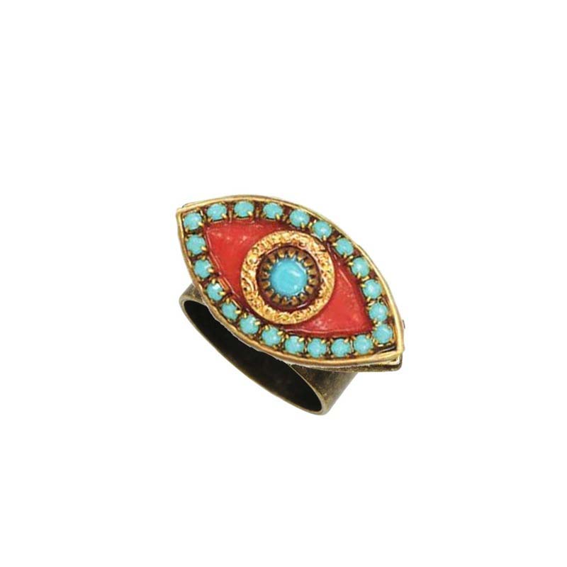 Coral and Turquoise Eye Ring