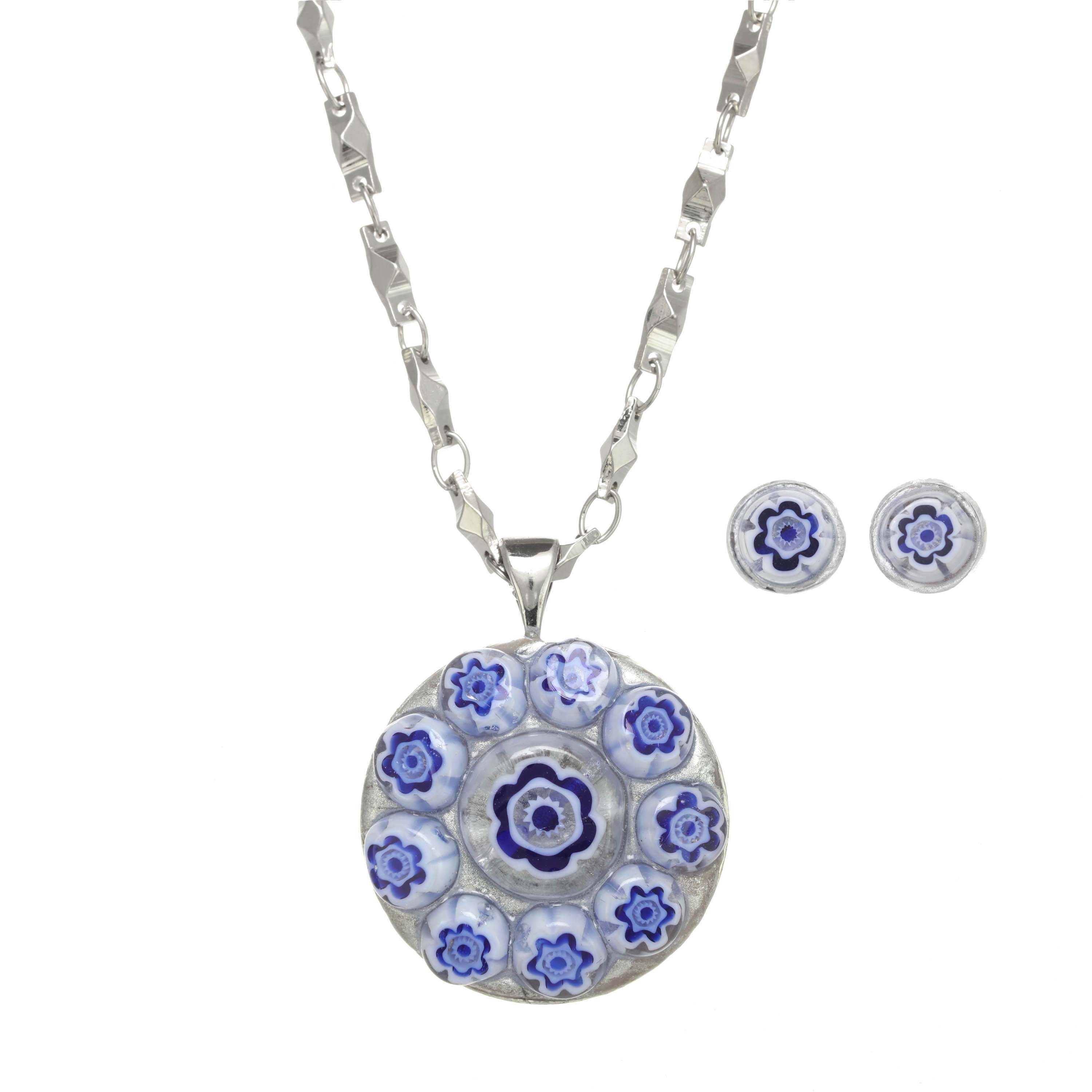 Blue Millefiori Necklace & Earring Set