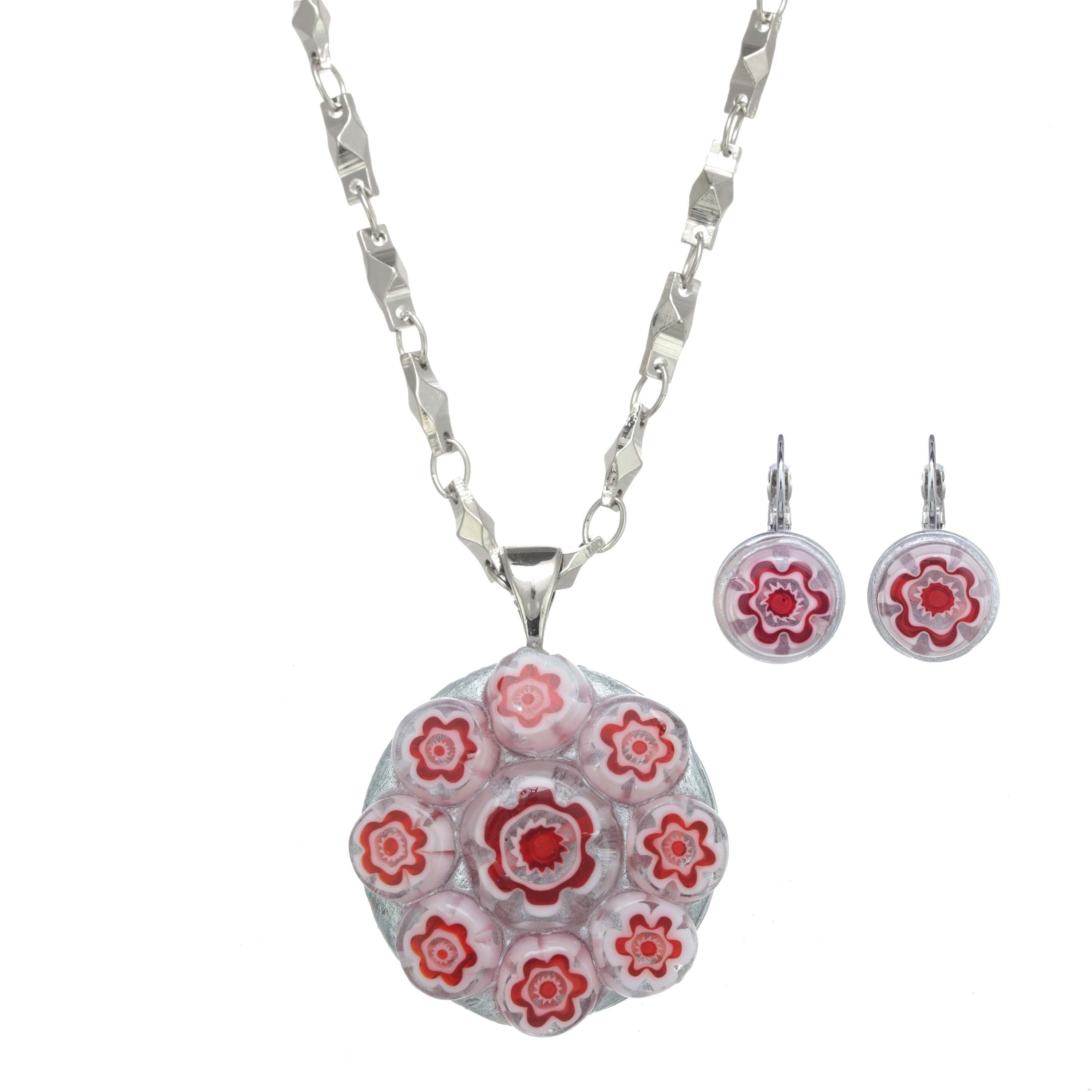 Red Millefiori Necklace & Earring Set
