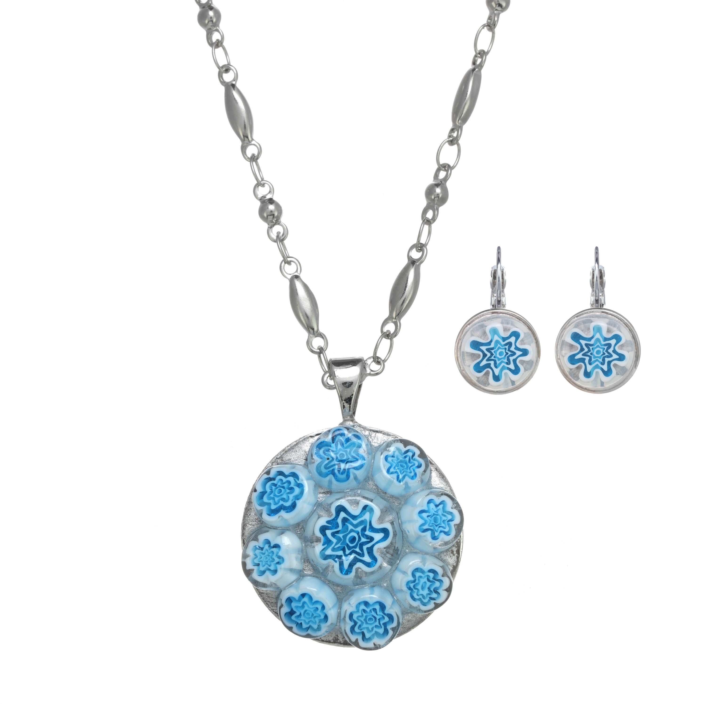 Aqua Millefiori Necklace & Earring Set