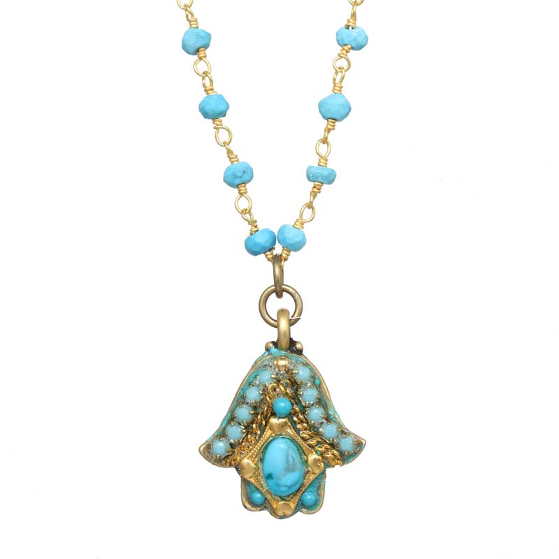 Howlite Turquoise Hamsa Necklace