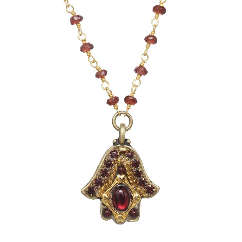 Elegant Garnet Hamsa Necklace