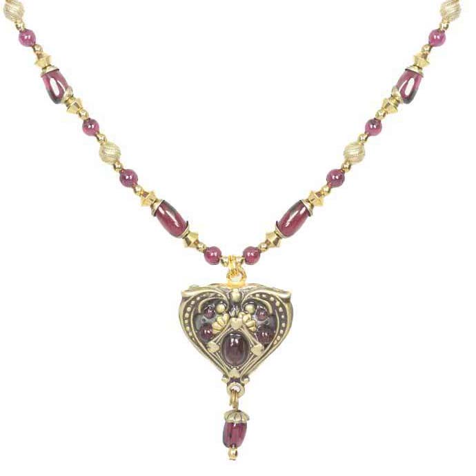 Garnet Heart Dangling Beaded Necklace