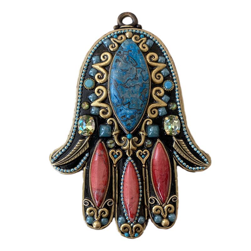 Turquoise and Red Wall Hamsa