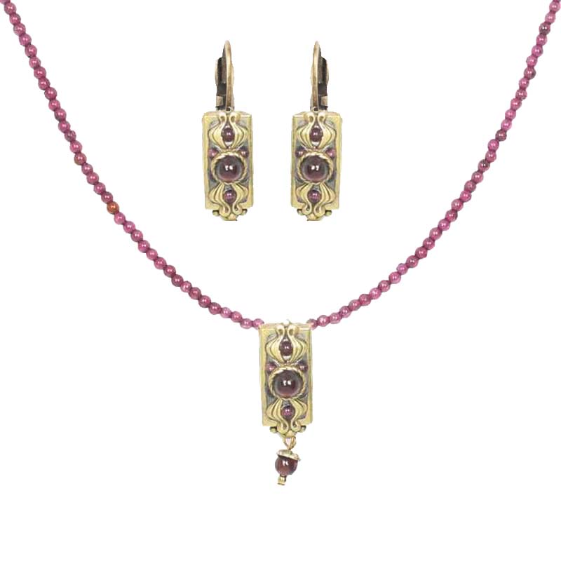Garnet Bar Necklace and Earrings Set