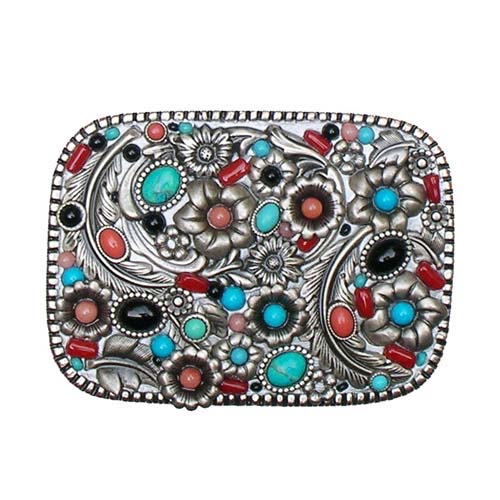 Coral and Turquoise Belt Buckle