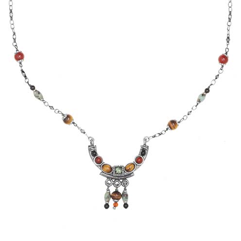 Onyx & Carnelian Crescent Necklace