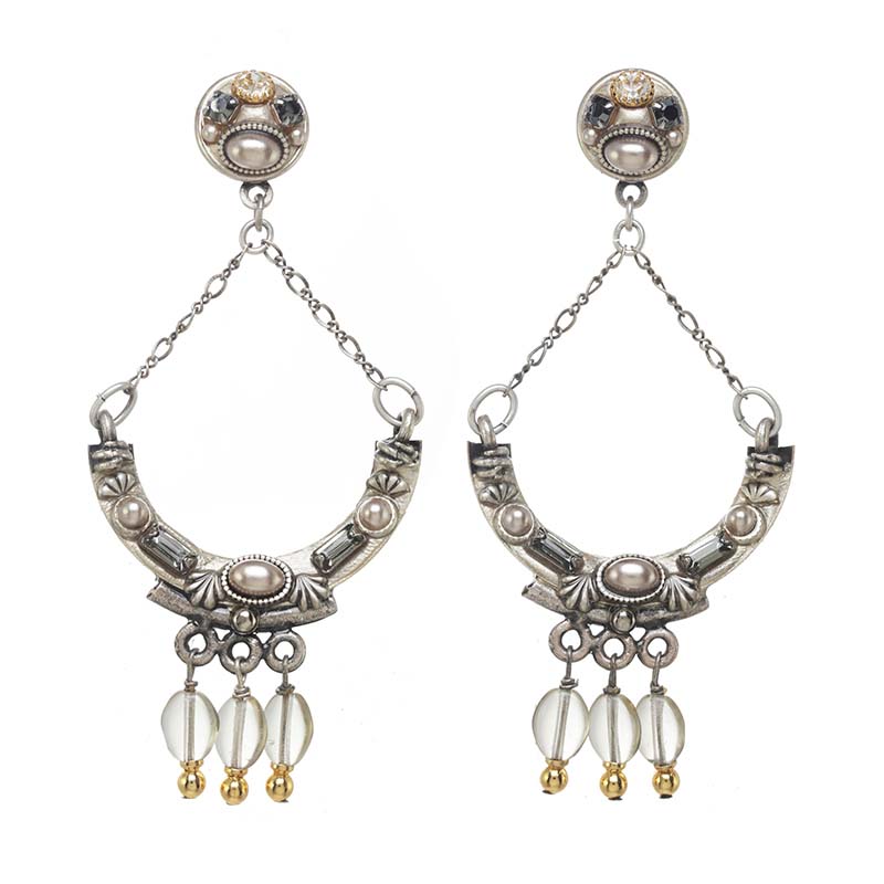 Pearl Cabochon Chandelier Earrings