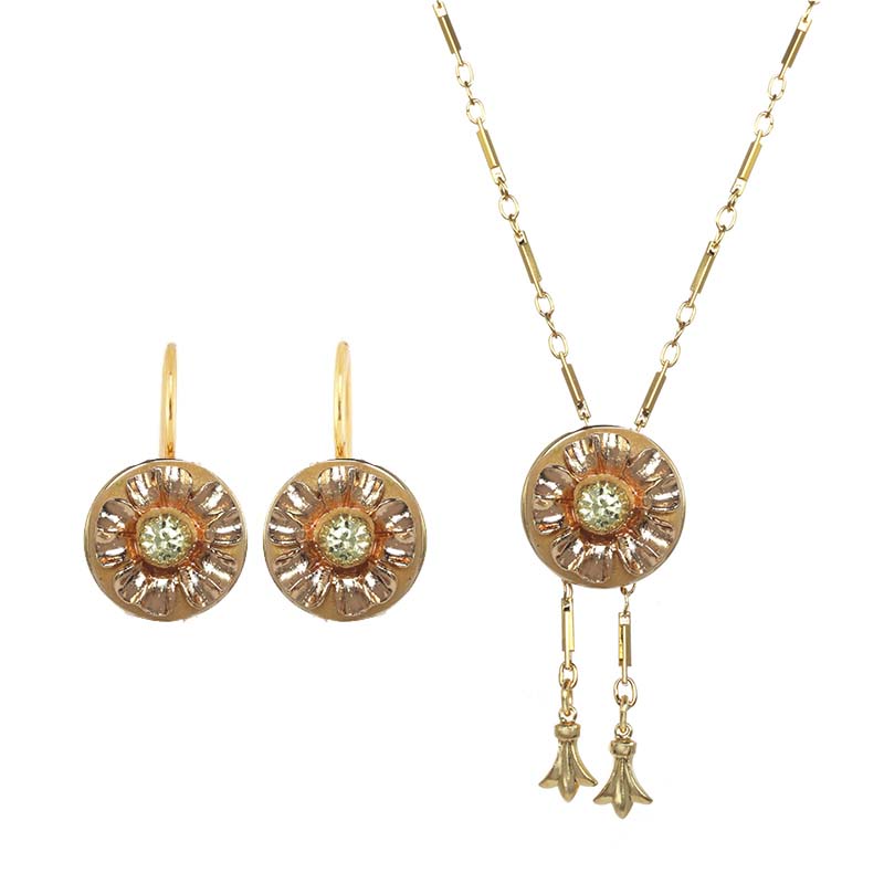 Golden Sunburst Necklace and Earrings Set