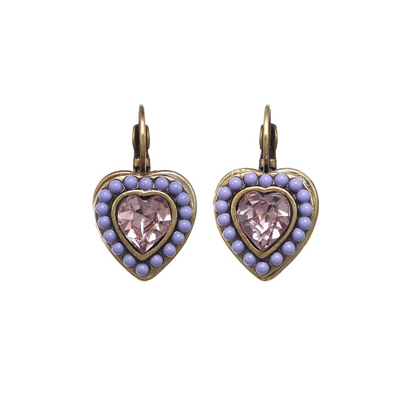 Small Purple Crystal Heart Earrings