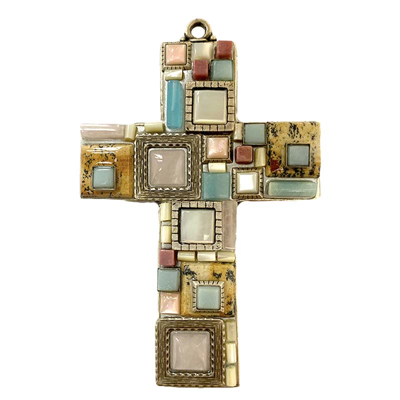 Pastel Gemstone Mosaic Wall Cross