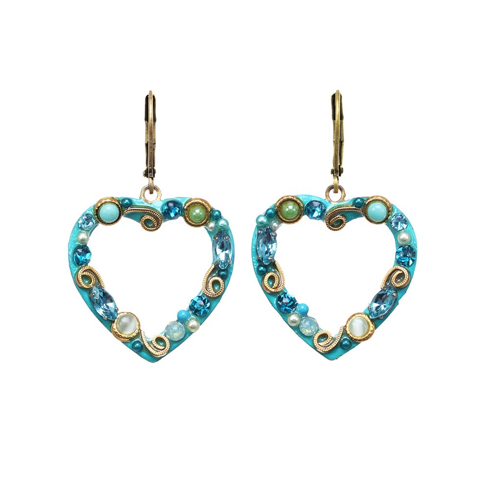 Aqua Crystal Open Heart Earrings