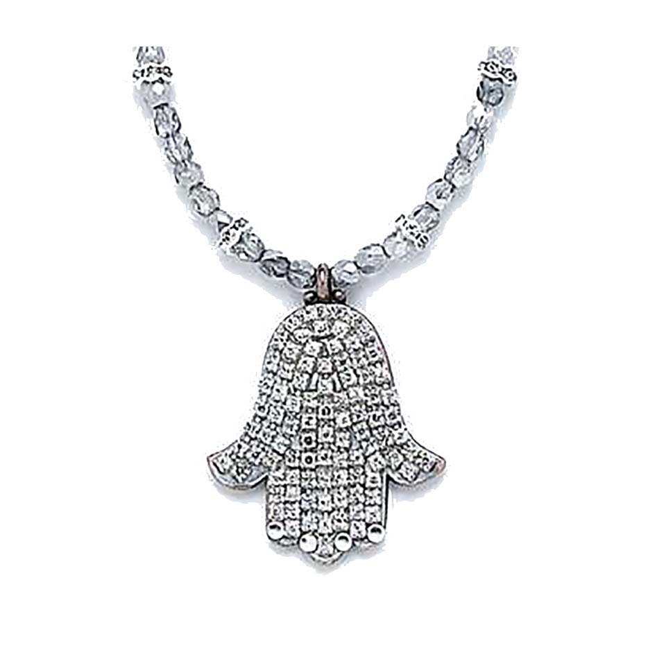 Glamorous White Crystal Hamsa Necklace