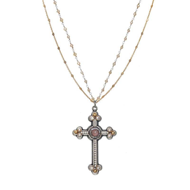 Rose Quartz Large Cross Necklace