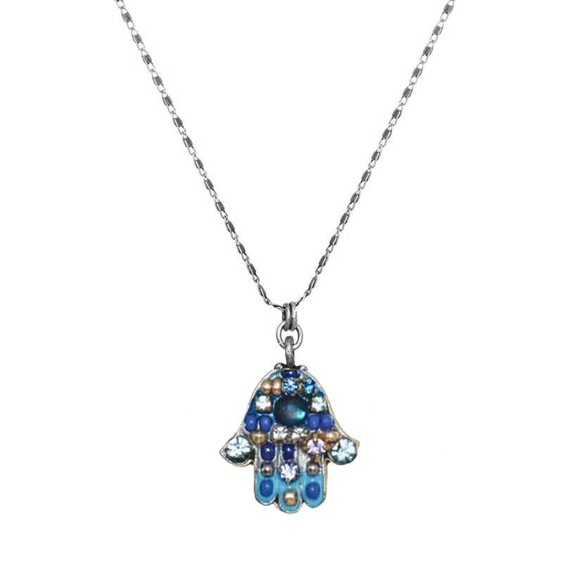 Blue Mosaic Hamsa Chain Necklace