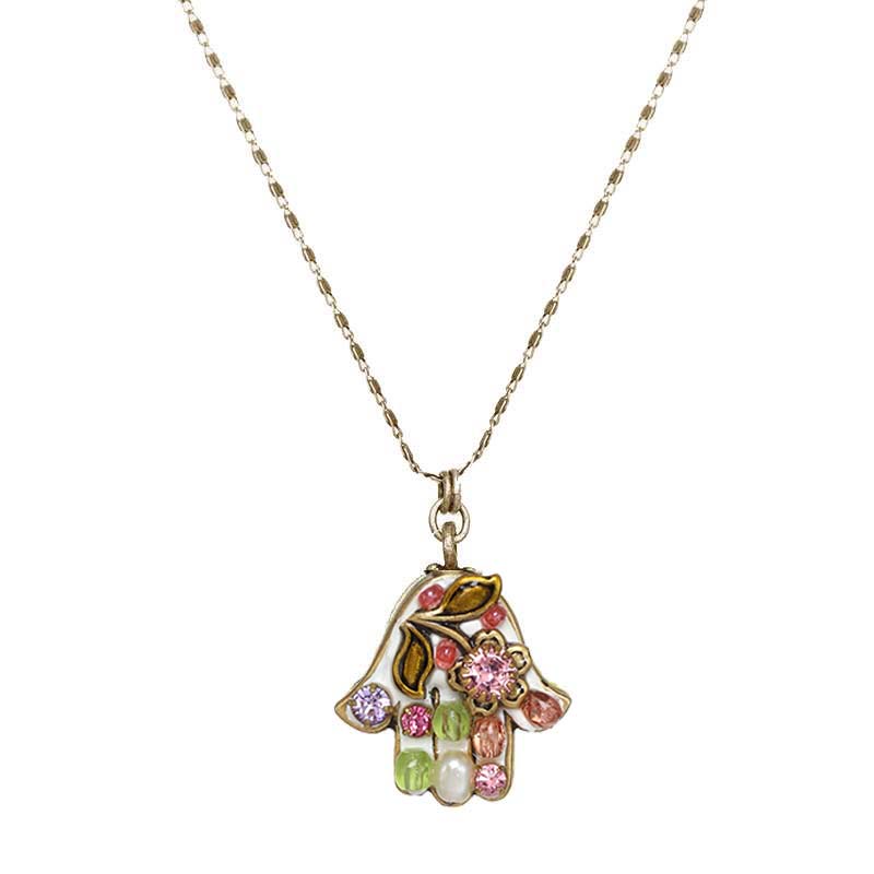 Pearl Blossom Small Hamsa Chain Necklace