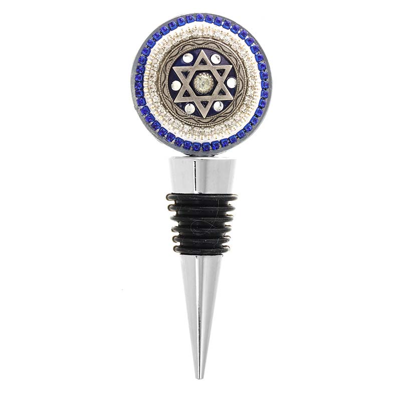 Blue and Silver Star of David Wine Bottle Topper