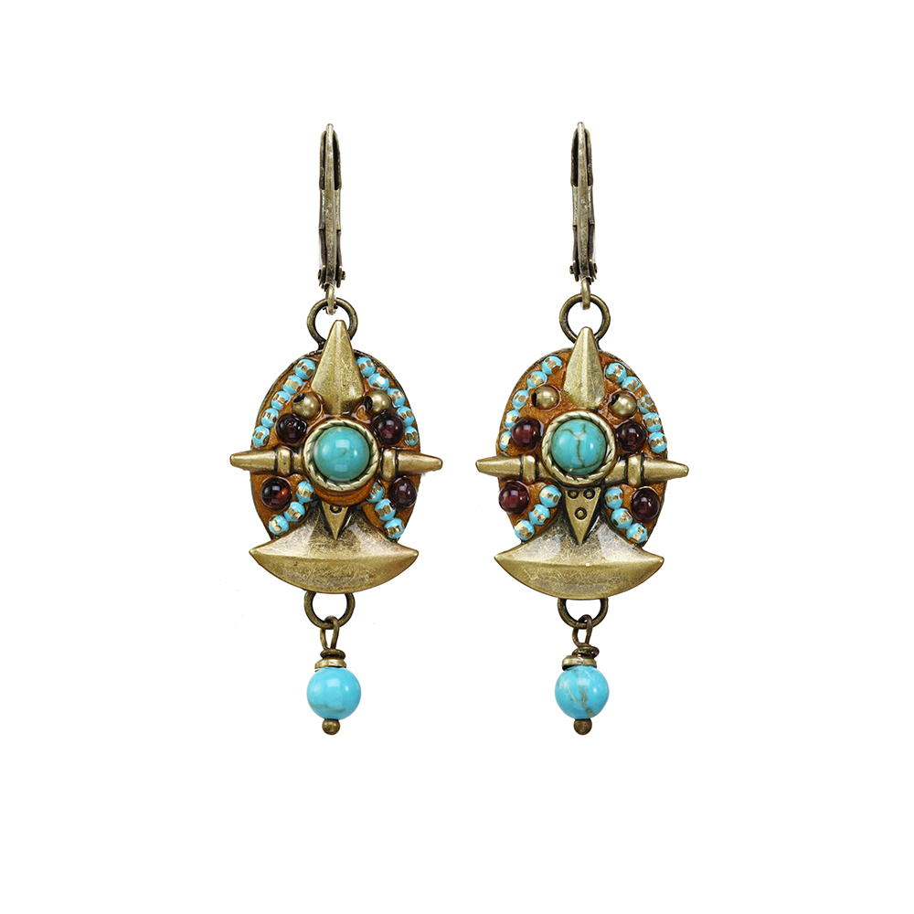 Turquoise and Garnet Shield Earrings
