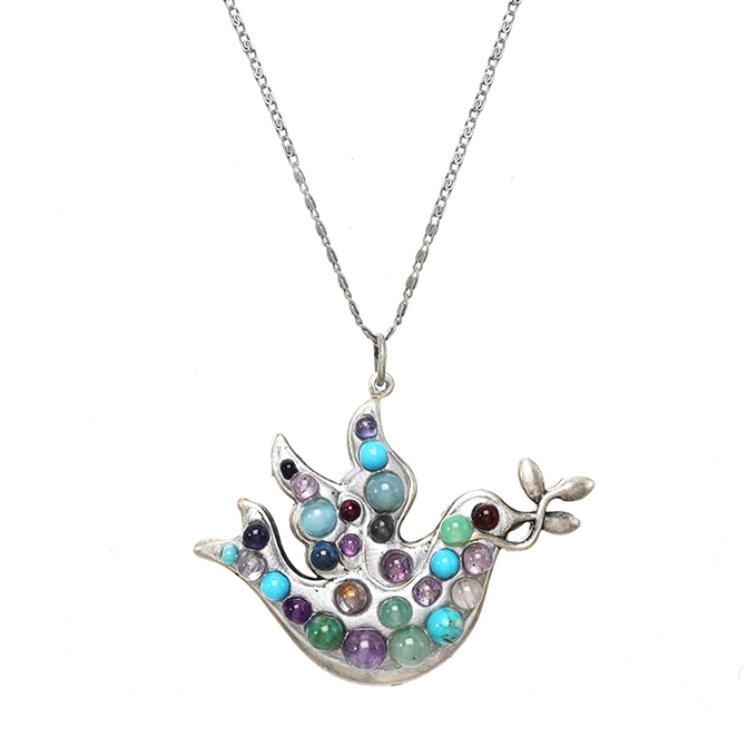 Blue Gemstone Dove & Olive Branch Necklace