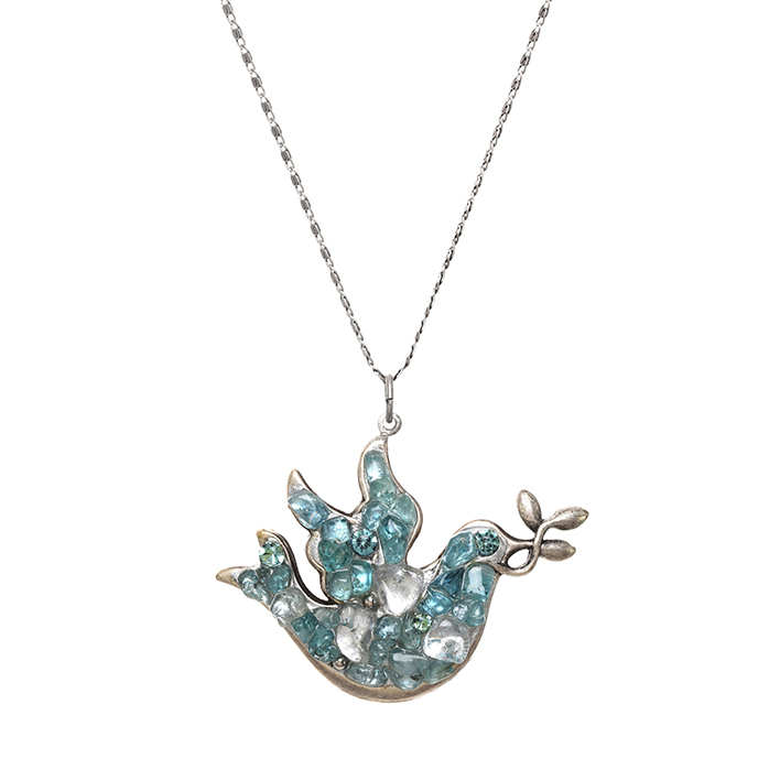 Aquamarine Dove & Olive Branch Necklace