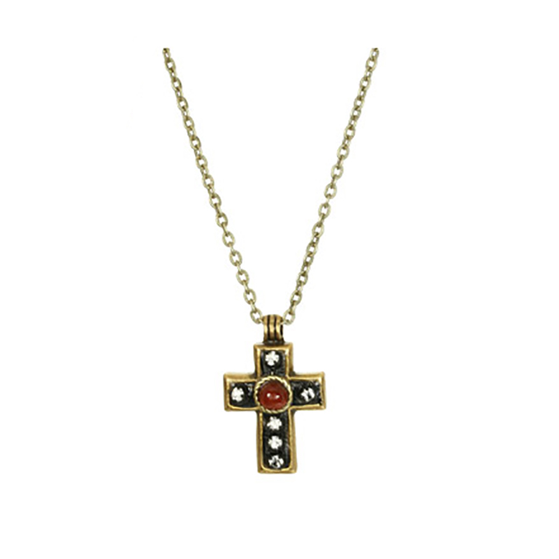Carnelian and Gold Cross Necklace