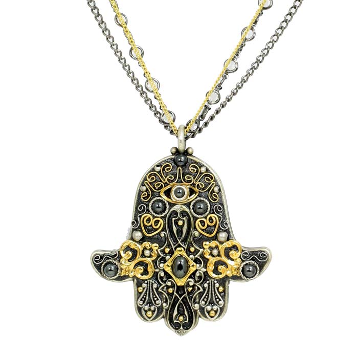 Ornate Black Onyx Hamsa Necklace