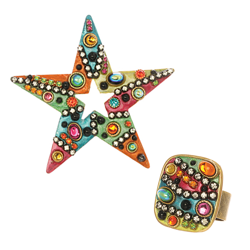 Vibrant Mosaic Pin and Earrings Set