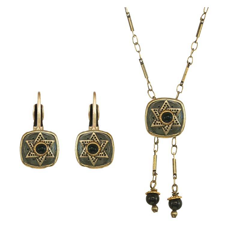 Onyx Star of David Necklace and Earrings Set