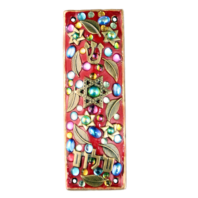 Red Crystal Floral Rectangle Mezuzah