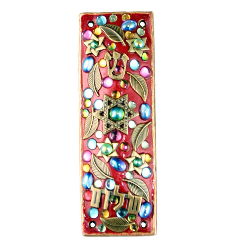 Red Crystal Floral Rectangle Mezuzah
