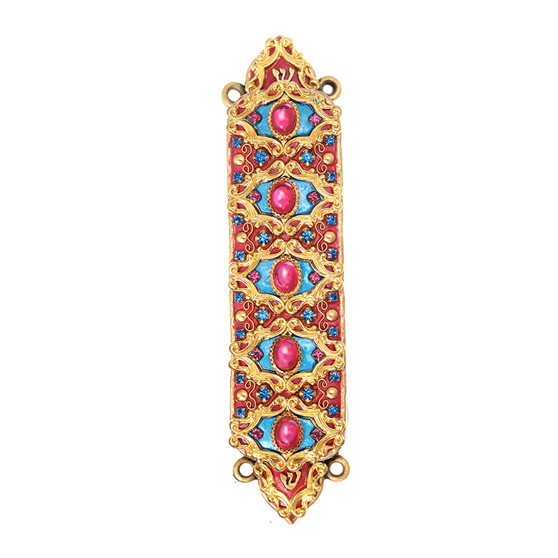 Red and Blue Ornate Mezuzah