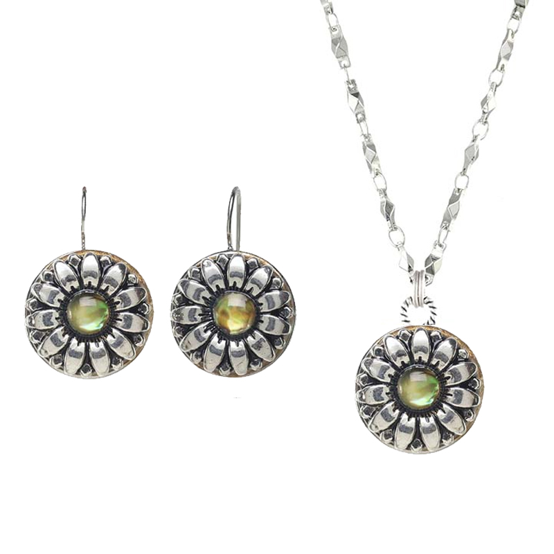 Abalone Sunflower Necklace and Earrings Set