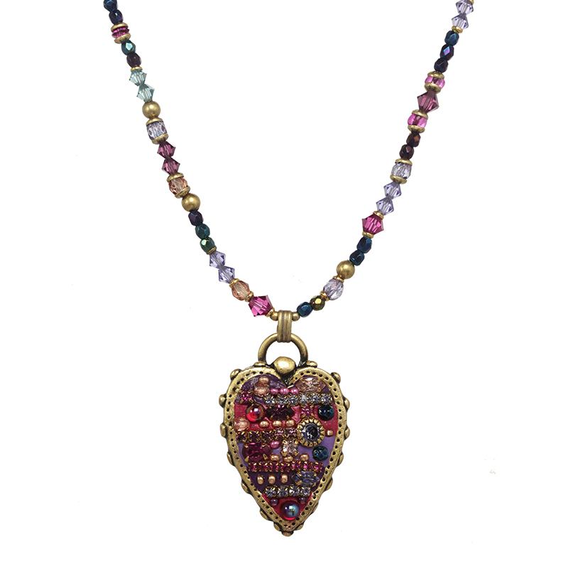 Long Purple Mosaic Heart Necklace